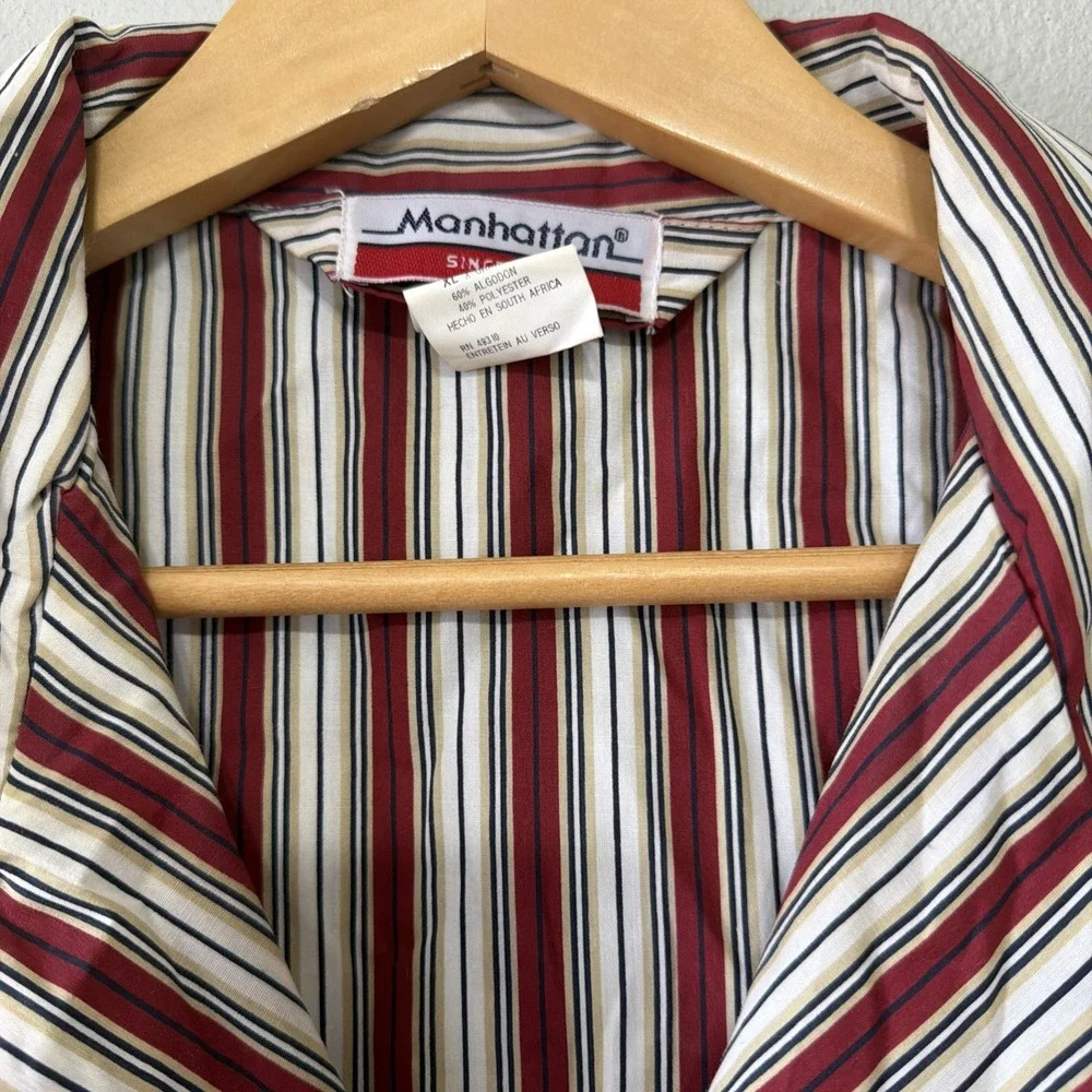 Manhattan VTG Men's 2 Piece Striped Pajama Set XL Bottoms & Top Button 1970's